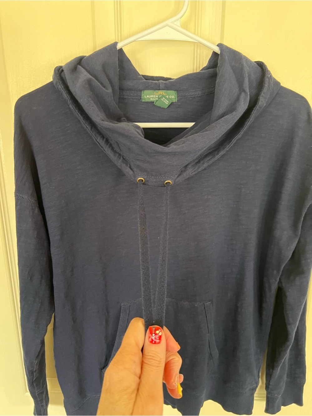Lauren Ralph Lauren LRL Navy Cowl Neck Pullover Sweatshirt Medium - Picture 5 of 9